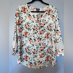 Van Heusen Floral Blouse with Lace Sleeves